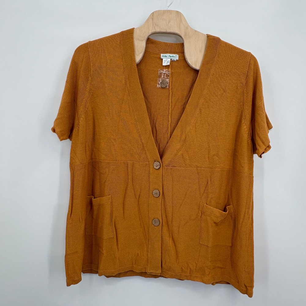 Ulla Popken Yellow Bamboo Cotton Short Sleeve Cardigan Sweater 28/30 Plus NEW